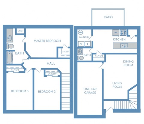 Floor plan for 3 beds, 1.5 baths, 1060 sqft